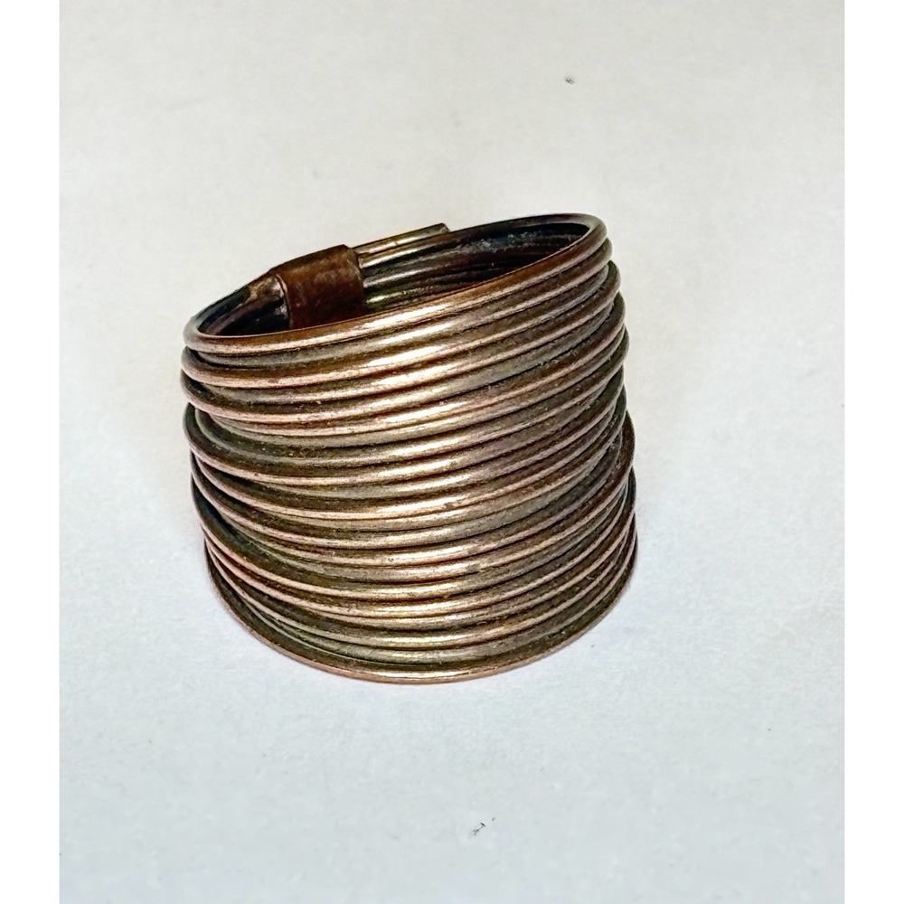 Vintage Copper Coil Ring Size 7 Wide Band Brutalist Modernist Statement